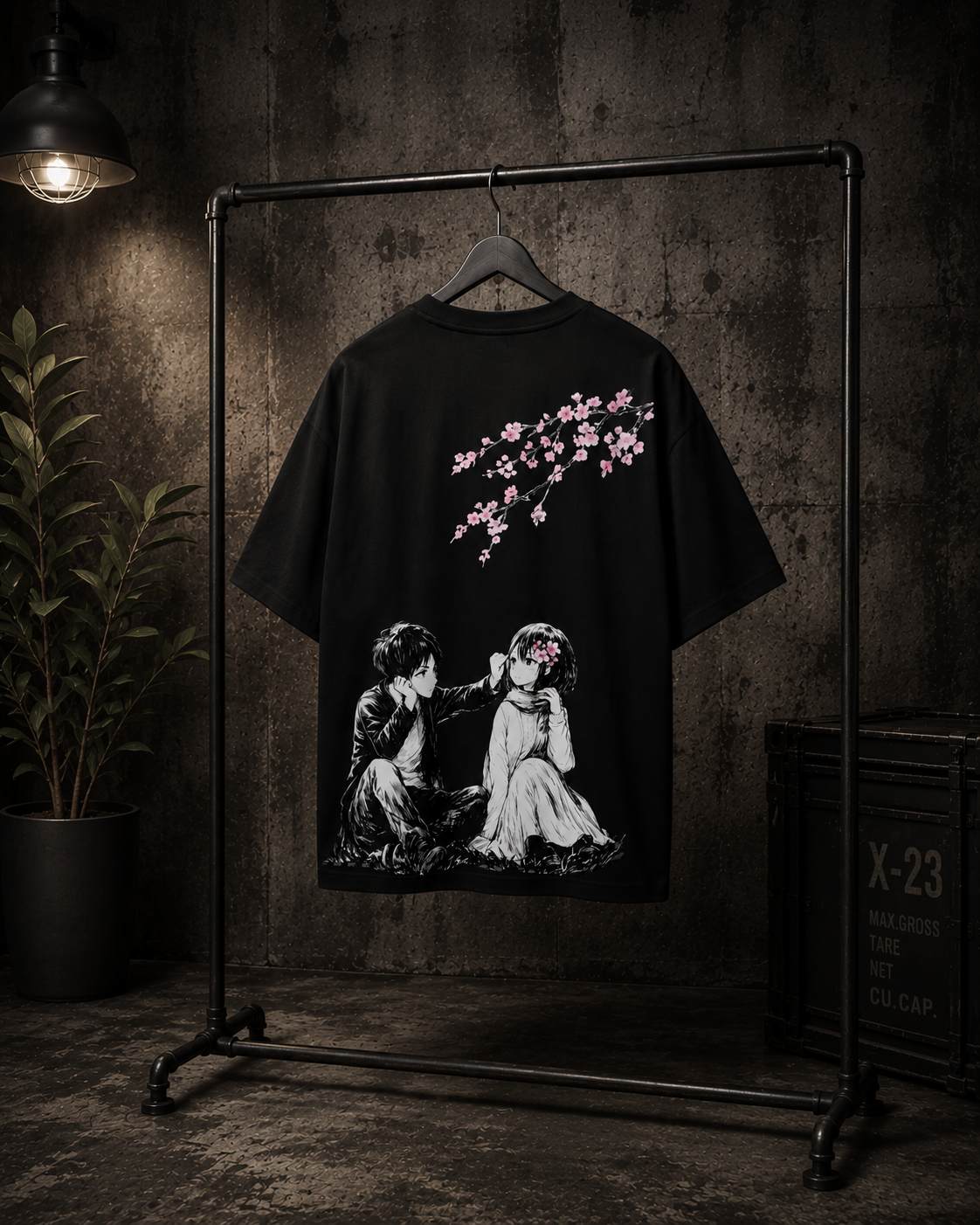 Cherry Blossom Oversized Graphic T-Shirt — Black