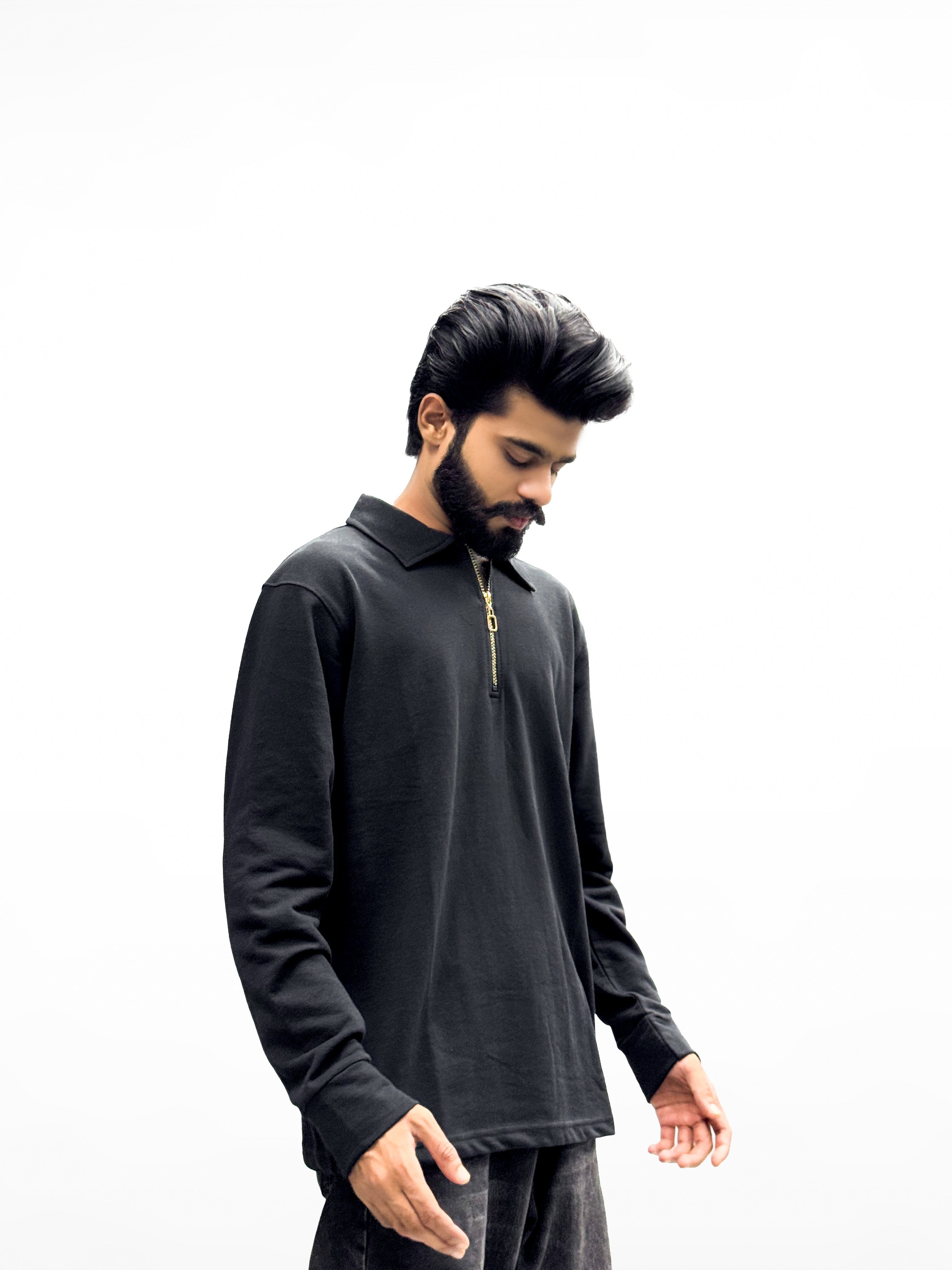 🖤Premium Black Zip-Up Collar Full Sleeves Shirt