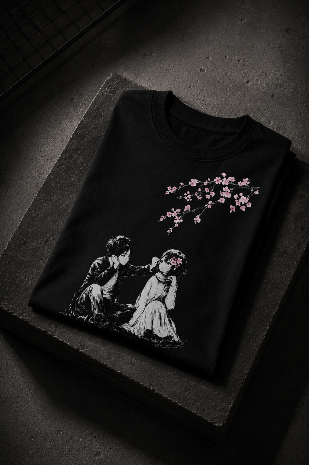 Cherry Blossom Oversized Graphic T-Shirt — Black